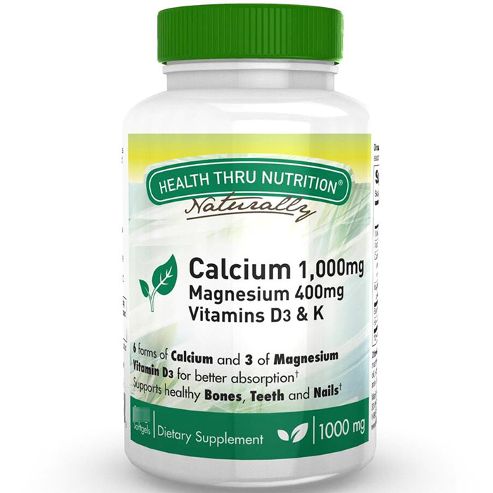 Calcium 1000 mg Magnesium 400 mg with Vitamin D3 & K, 90 Softgels, Health Thru Nutrition - Magnesium